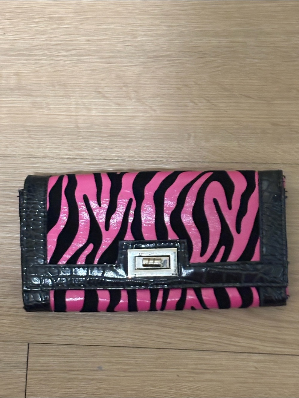 Pink and Black Zebra Print Women's Clutch Wallet